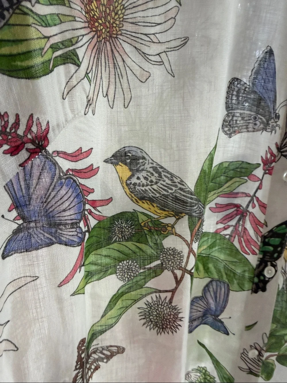 J McLaughlin 100% Linen Blouse . Bird and Butterfly print  . NEW condition - Picture 4 of 5